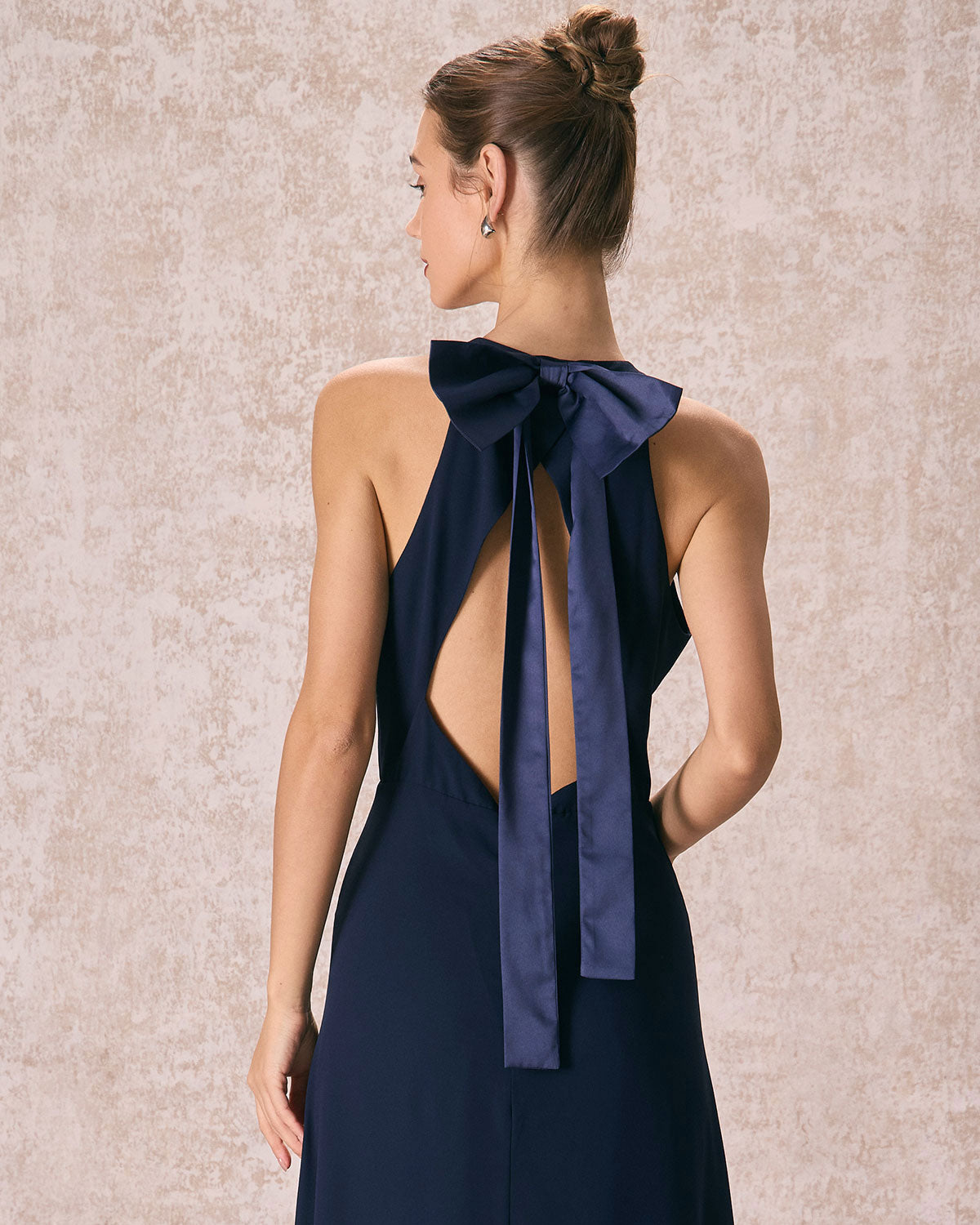 The Navy Halter Bowknot Back Maxi Dress