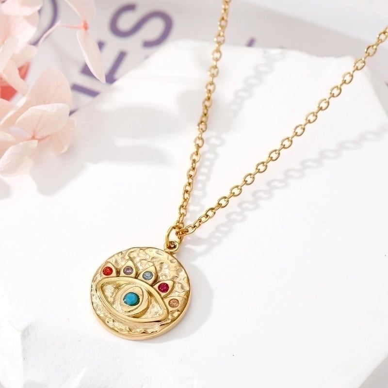 2 Pieces Ethnic Style Devil'S Eye  Heart Shape Stainless Steel Turquoise Rhinestones Inlay Pendant Necklace