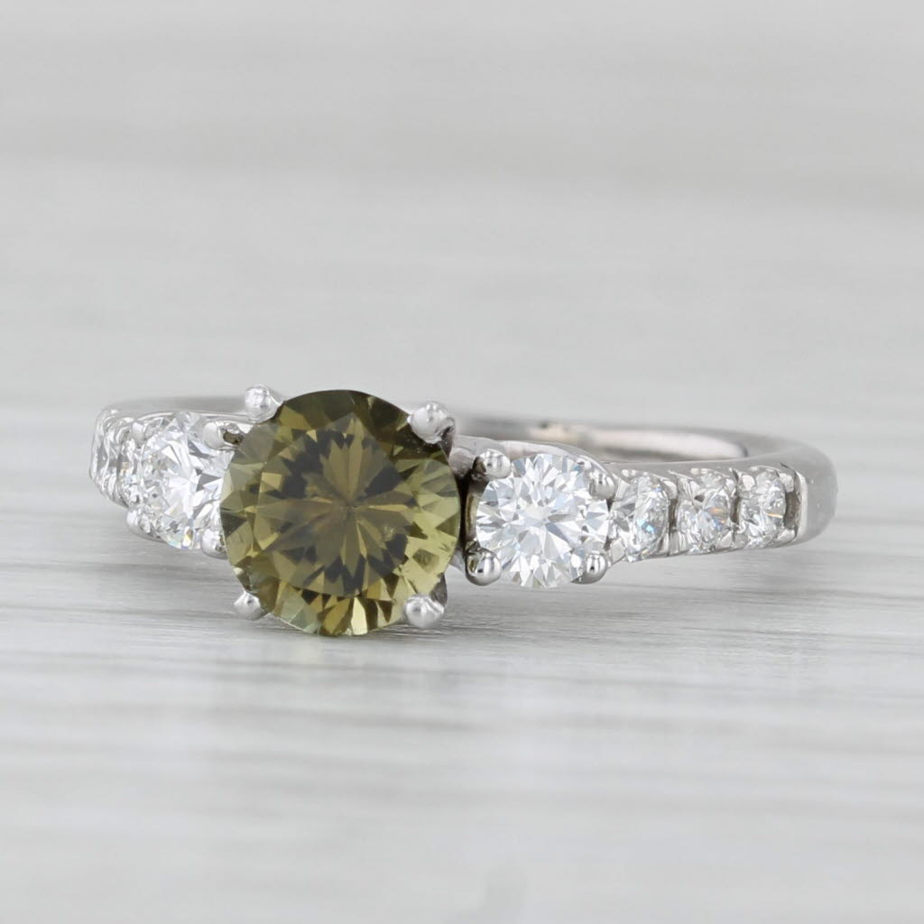 1.42ctw Green Tourmaline Diamond Ring 18k White Gold Size 4 Engagement