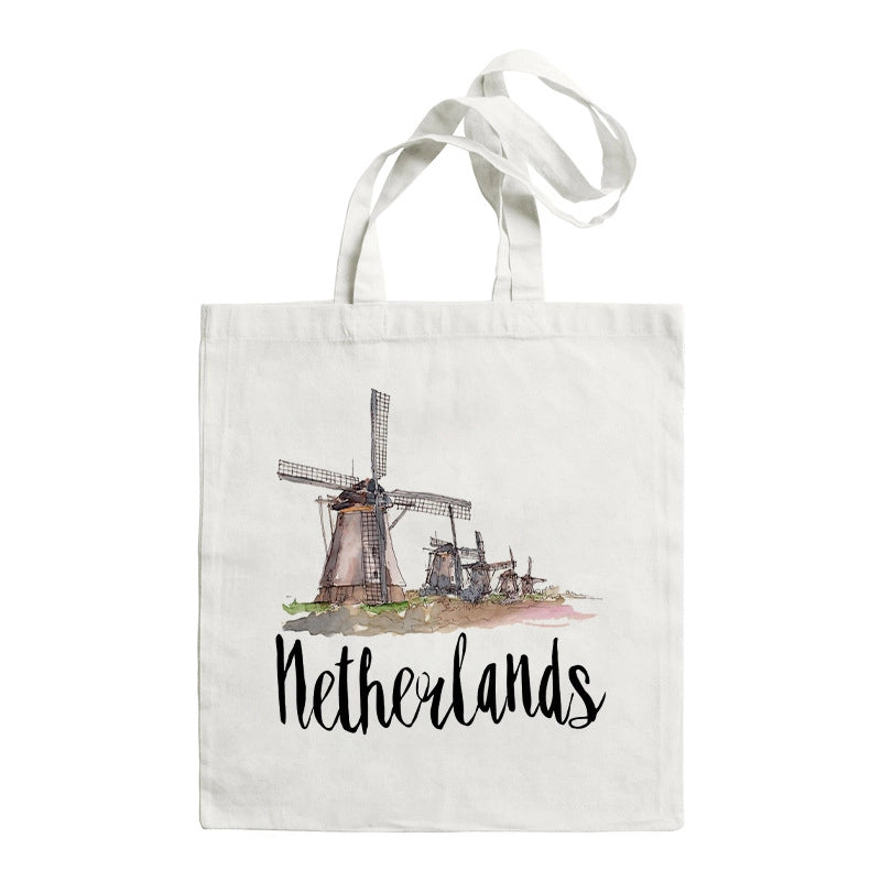 Women's Large Canvas Letter Building Streetwear Square Open Shoulder Bag