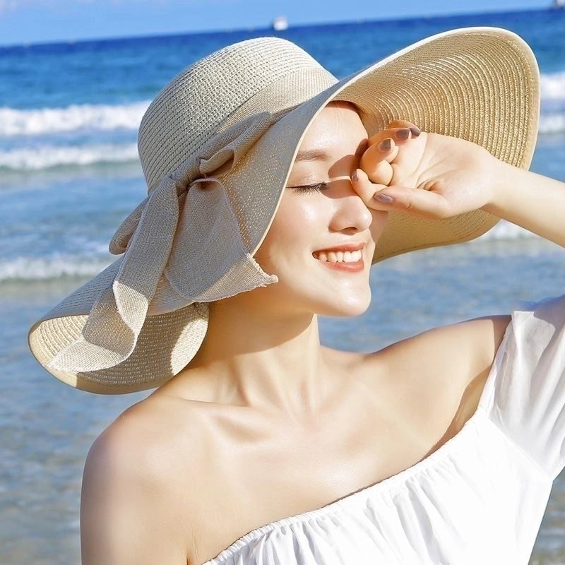 Women's Basic Vacation Pastoral Solid Color Bowknot Big Eaves Sun Hat