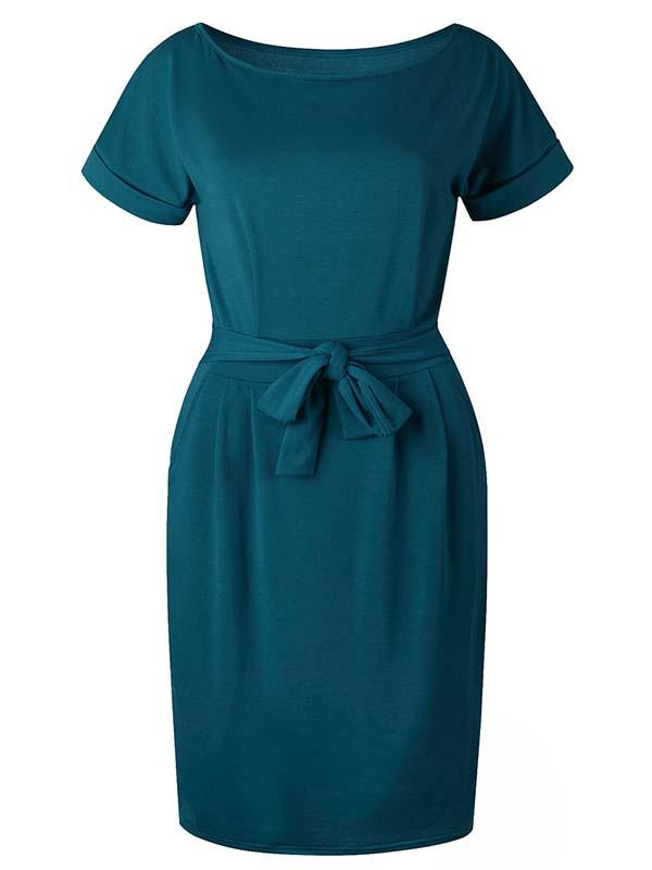 O Neck Midi Dress With Belt (4 colors)