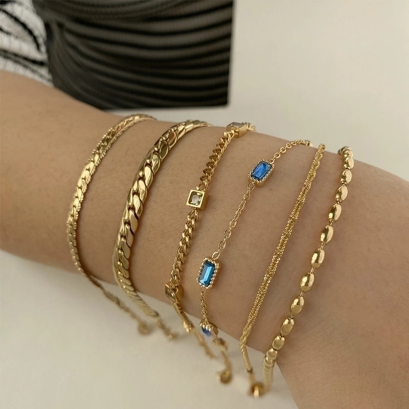 2 Pieces IG Style Modern Style Square Solid Color 304 Stainless Steel 16K Gold Plated White Gold Plated Gold Plated Zircon Bracelets In Bulk