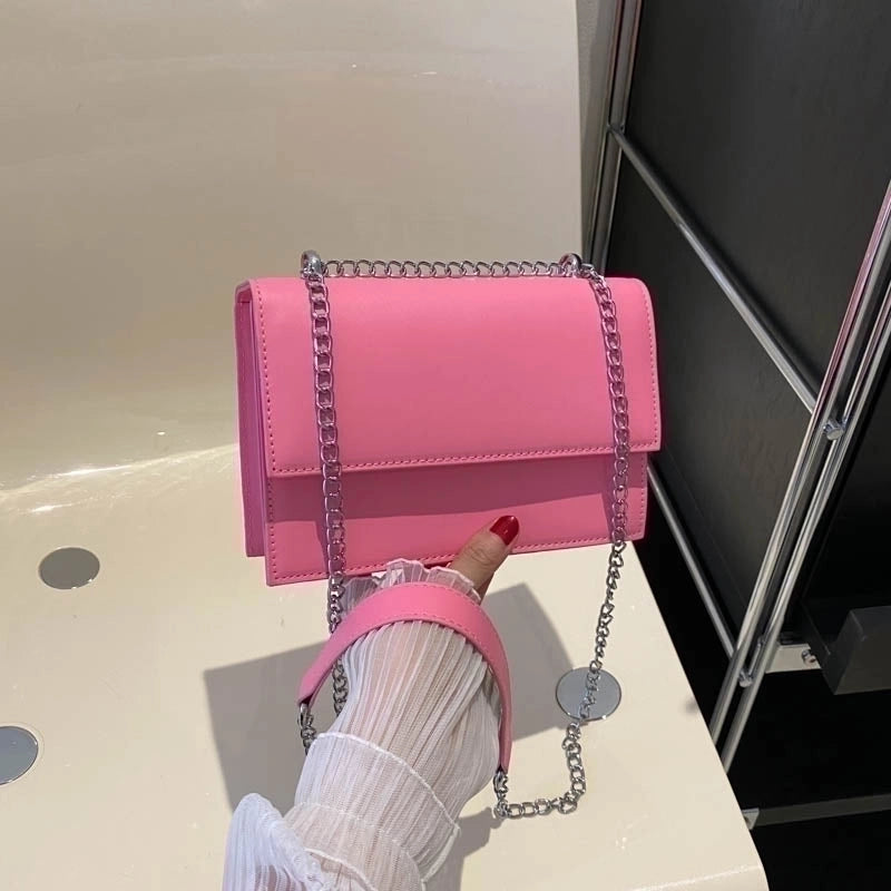 Women's Pu Leather Solid Color Elegant Square Flip Cover Shoulder Bag Crossbody Bag