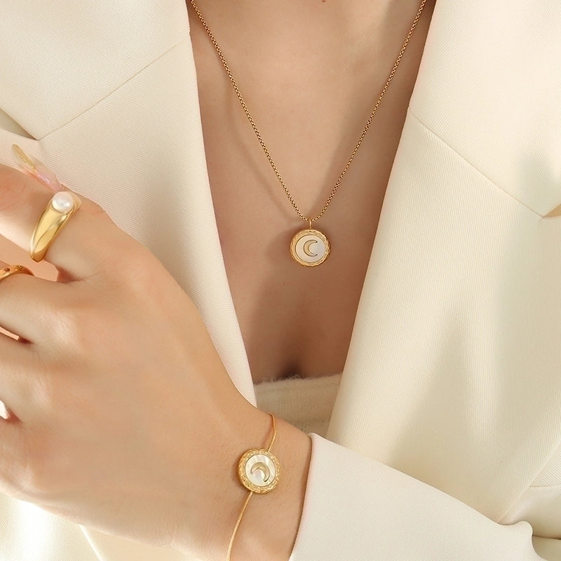 Moon 304 Stainless Steel 18K Gold Plated Plating Bracelets Earrings Necklace