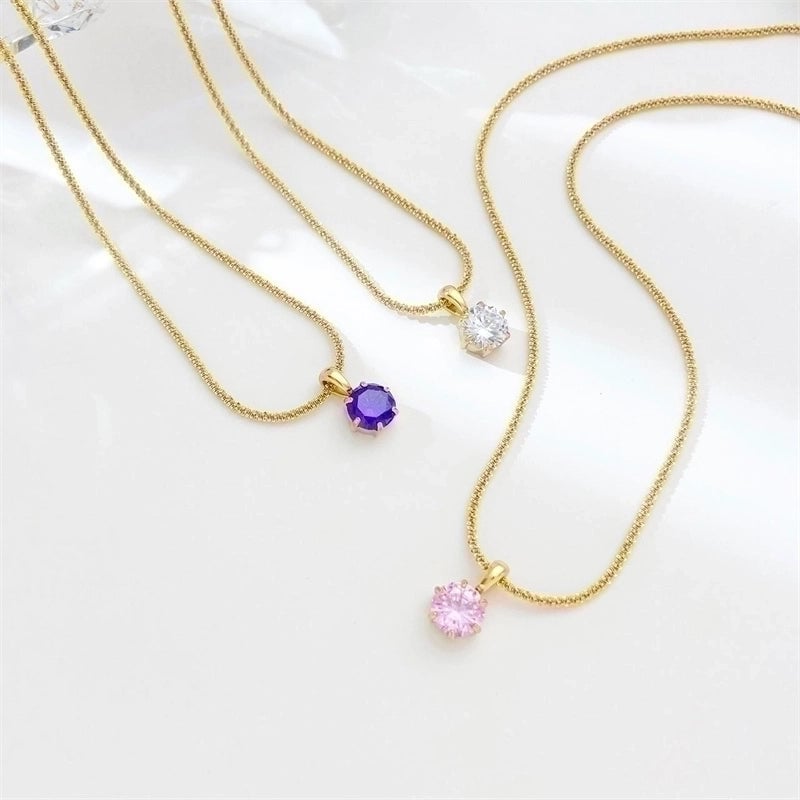 2 Pieces Classic Style Solid Color 304 Stainless Steel Zircon White Gold Plated Gold Plated Inlay Pendant Necklace