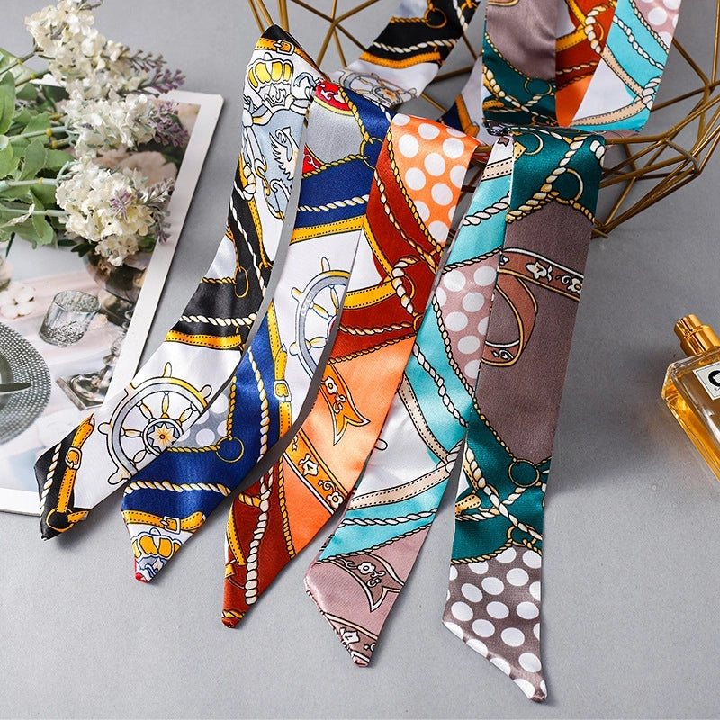 Silk Scarf Long Beveled Small Silk Scarf Double-layer Hair Belt Ribbon Decoration Tie Bag Hand Gift Box Silk Scarf