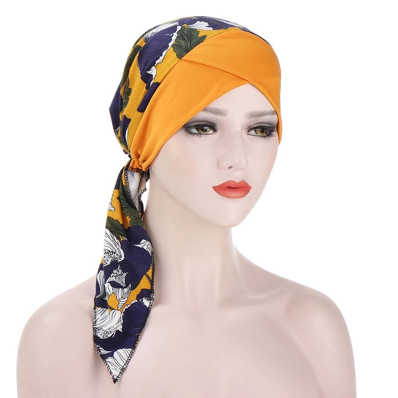 Forehead Cross Curved Muslim Toe Cap Two Tail Cap Floral Pullover Small Hat