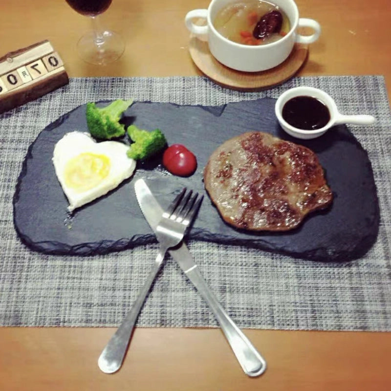 Slate Dinner Plate Dessert Sushi Plate Western Food Black Slate Plate Tableware Flat Plate Barbecue Steak Plate