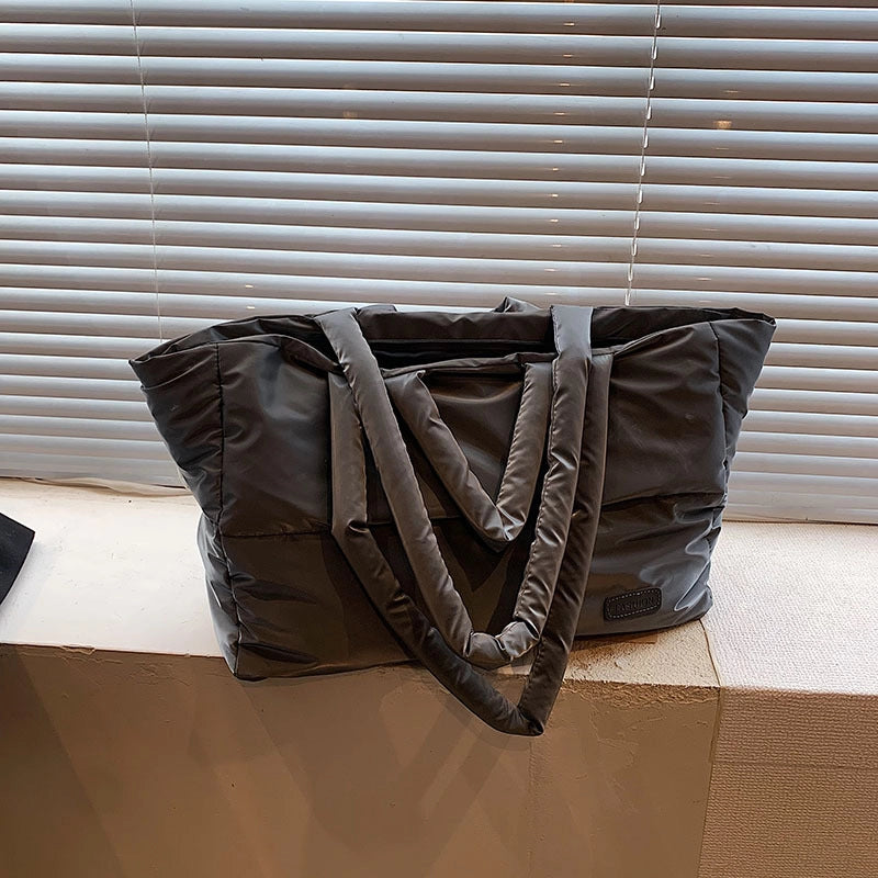Women's Large Autumn&winter Oxford Cloth Solid Color Streetwear Square Zipper Shoulder Bag Tote Bag