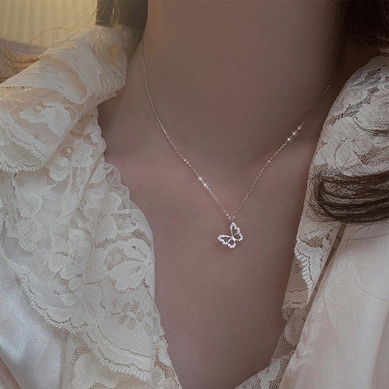 Lady Sweet Heart Shape Flower Fish Tail Imitation Pearl Alloy Inlay Rhinestones Women's Necklace