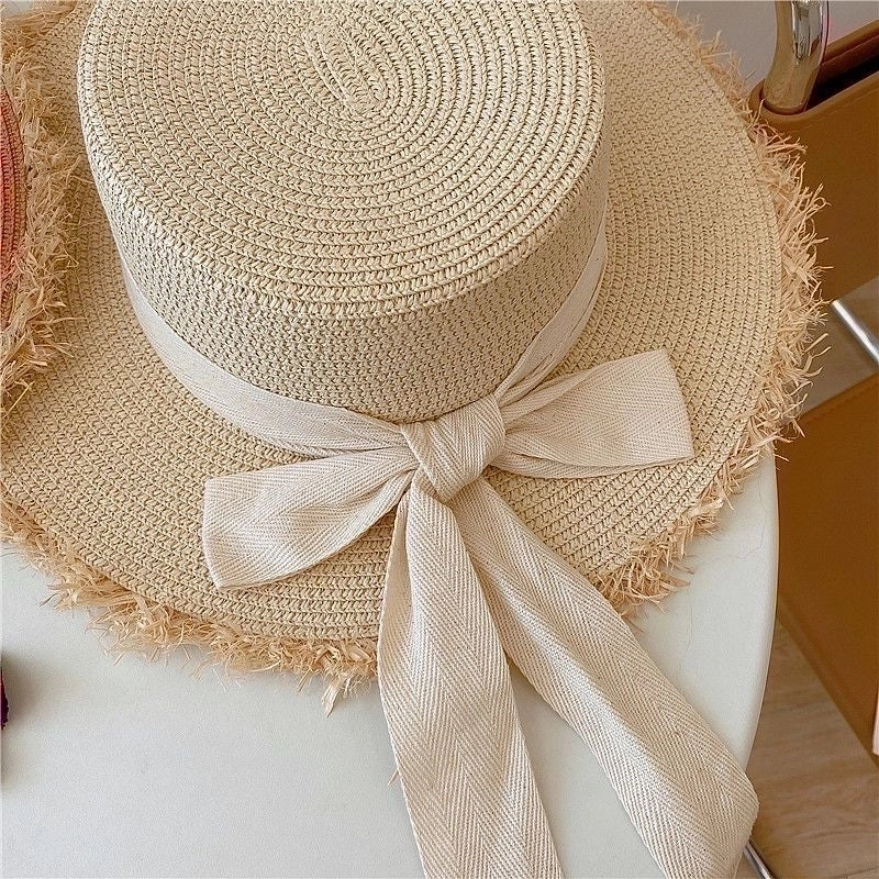 Women's Pastoral Minimalist Color Block Wide Eaves Straw Hat