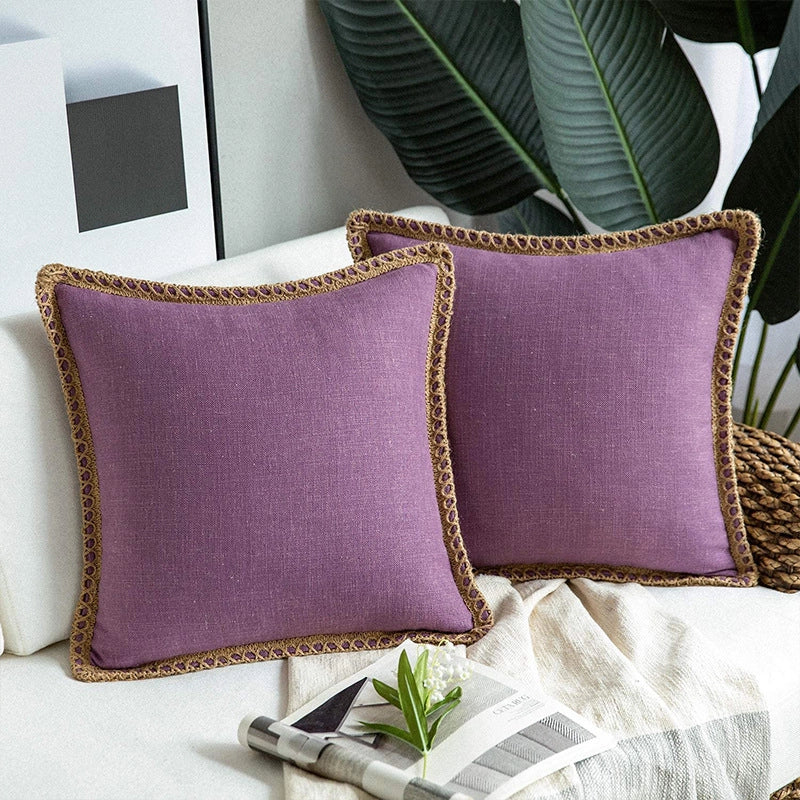 Solid Color Simple Comfortable Linen Edge Sofa Pillowcase Linen Cloth Ruffled Nordic Light Luxury Pillow Cushion Cover