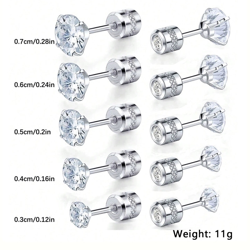 5 Pairs Minimalist Round Plating Inlay 304 Stainless Steel Zircon Gold Plated Ear Studs