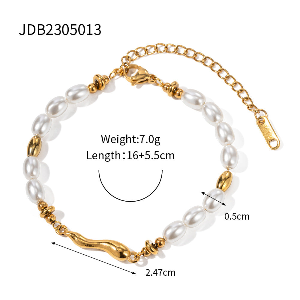 Jie Ding Stainless Steel Gold Pearl Bracelet Niche Metal Chain Titanium Steel Jewelry