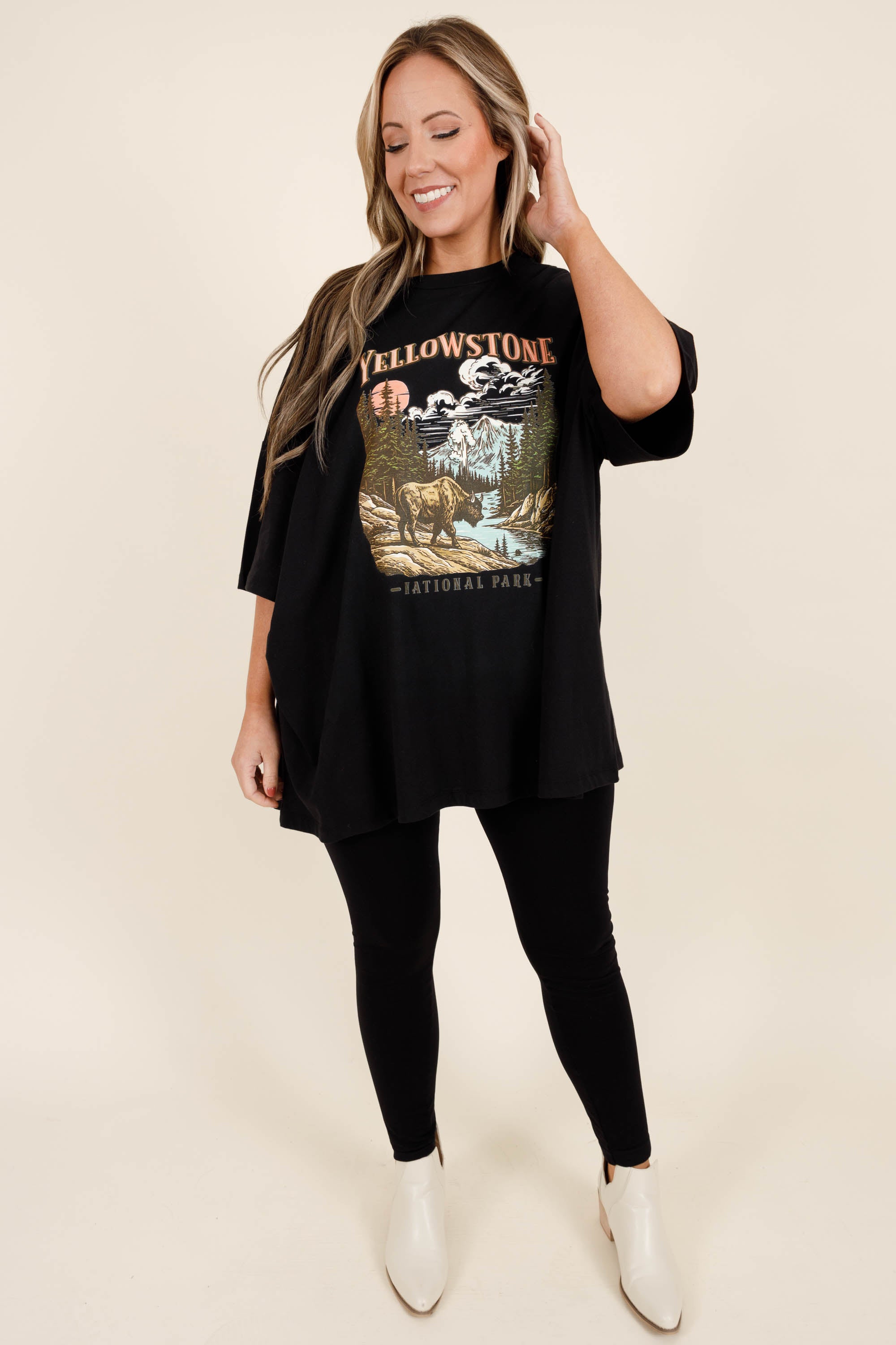 In The Mountains Boyfriend Tee. Black