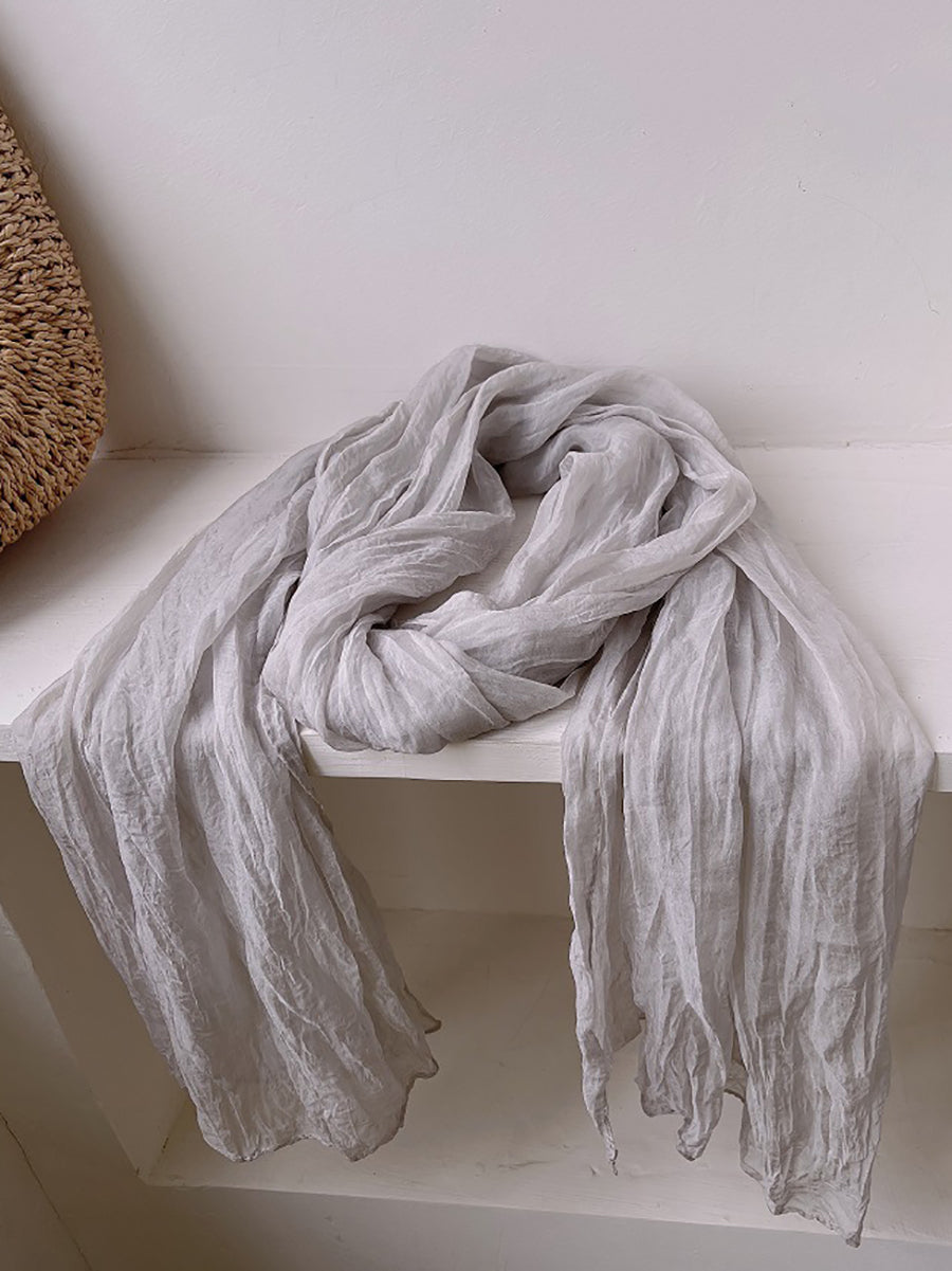 Women Vintage Shirred Pure Color Shawl Scarf
