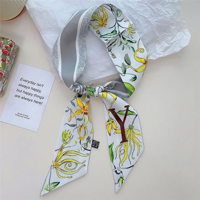 Women's Lady Flower Satin Printing Silk Scarf