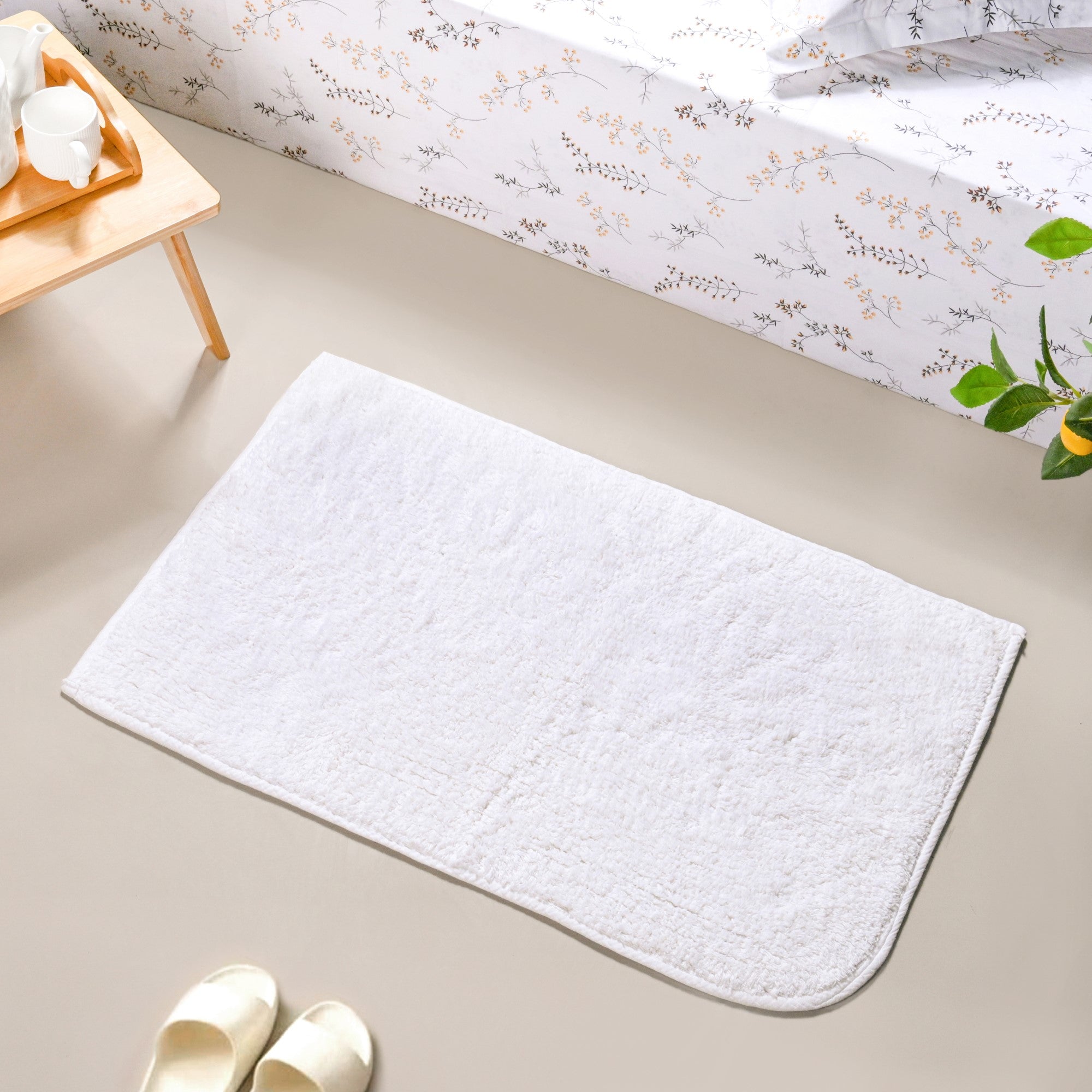 Ribbed Cotton Reversible Floor Mat White 82x50cm