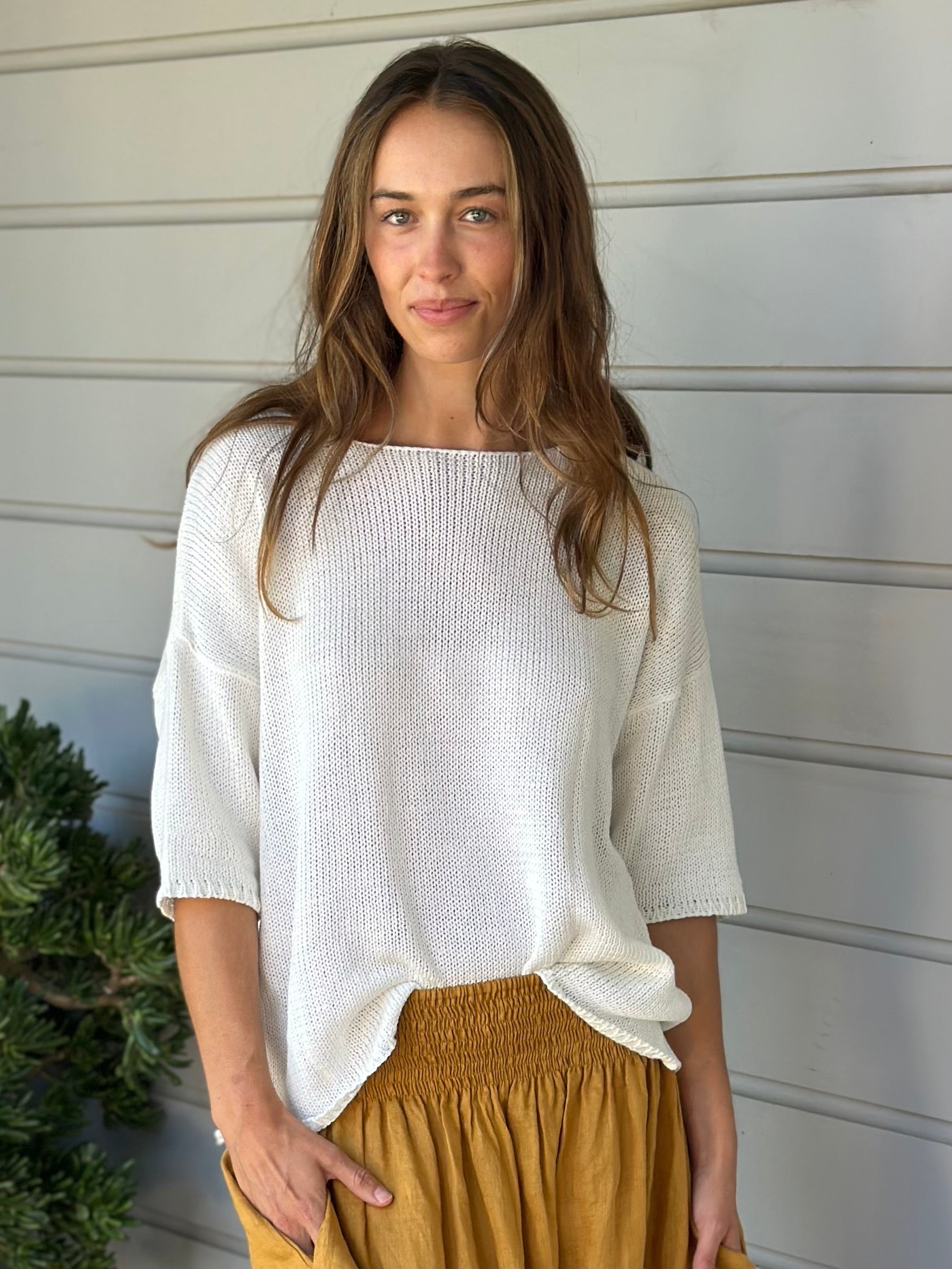 alex top - warm white cotton knit