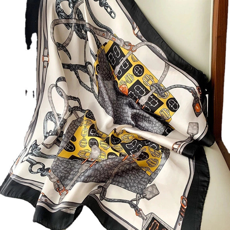 Silk Scarf Women's Small Square Scarf Hair Band Matching Shirt Suit Spring And Autumn Thin Vintage French Style Tube Top Tie Bag Internet Popular