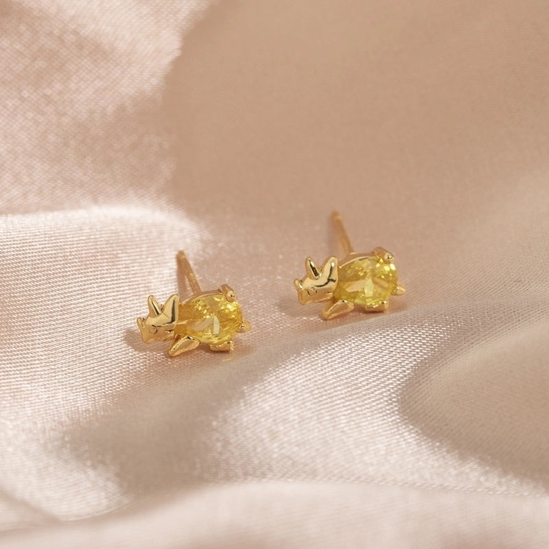 1 Piece Minimalist Dinosaur Inlay Copper Gem Ear Studs