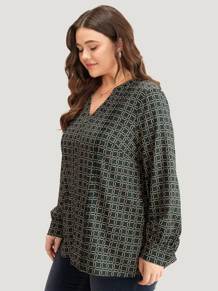 Geometric Graphic Pleated Detail Blouse