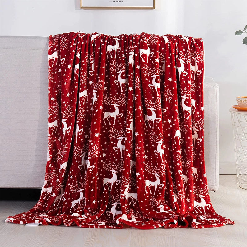 Christmas Cute Santa Claus Plaid Snowman Polyester Blanket Couch & Sofa Decor