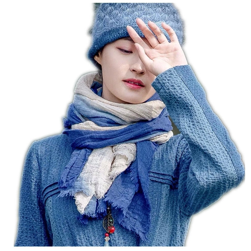 Unisex Minimalist Color Block Cotton Scarf
