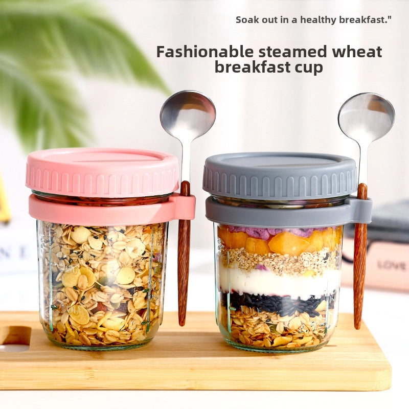 Overnight Oatmeal Cup Mason Sealed Glass Cup Portable Salad Cup With Lid Spoon Children Drink Soy Milk Yogurt