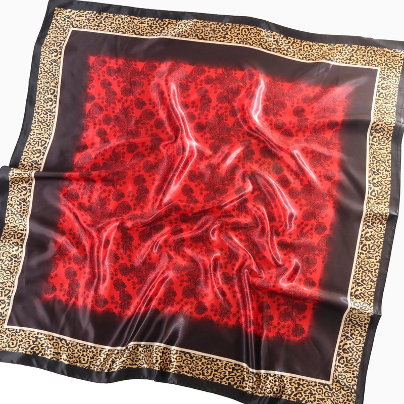 Women's Elegant Streetwear Flower Leopard Chains Print Satin Printing Silk Scarf