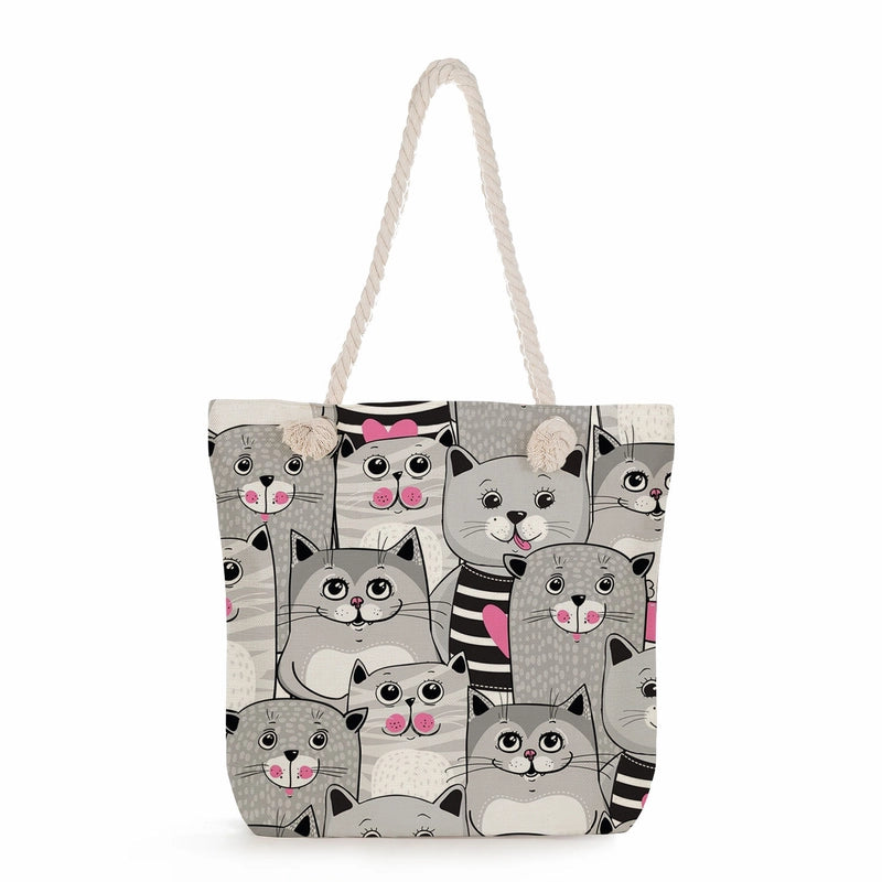 Women's Medium Linen Cartoon Elegant Basic Classic Style Square Zipper Canvas Bag
