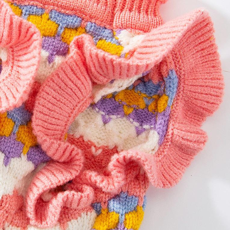 Sweet Knitted Flower Ruffled Sleeves Dog Cat Sweater
