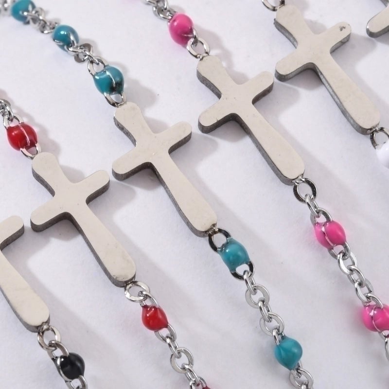 Minimalist Cross Stainless Steel Enamel Plating Bracelets