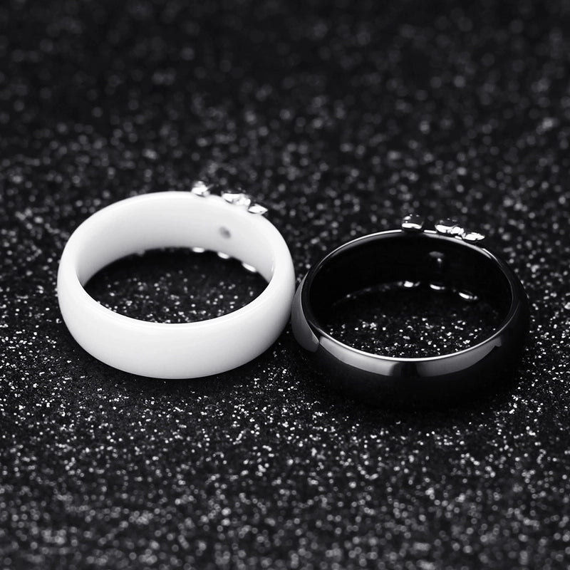 Creative Ceramic Black White Double X Inlaid Diamond Titanium Steel Ring