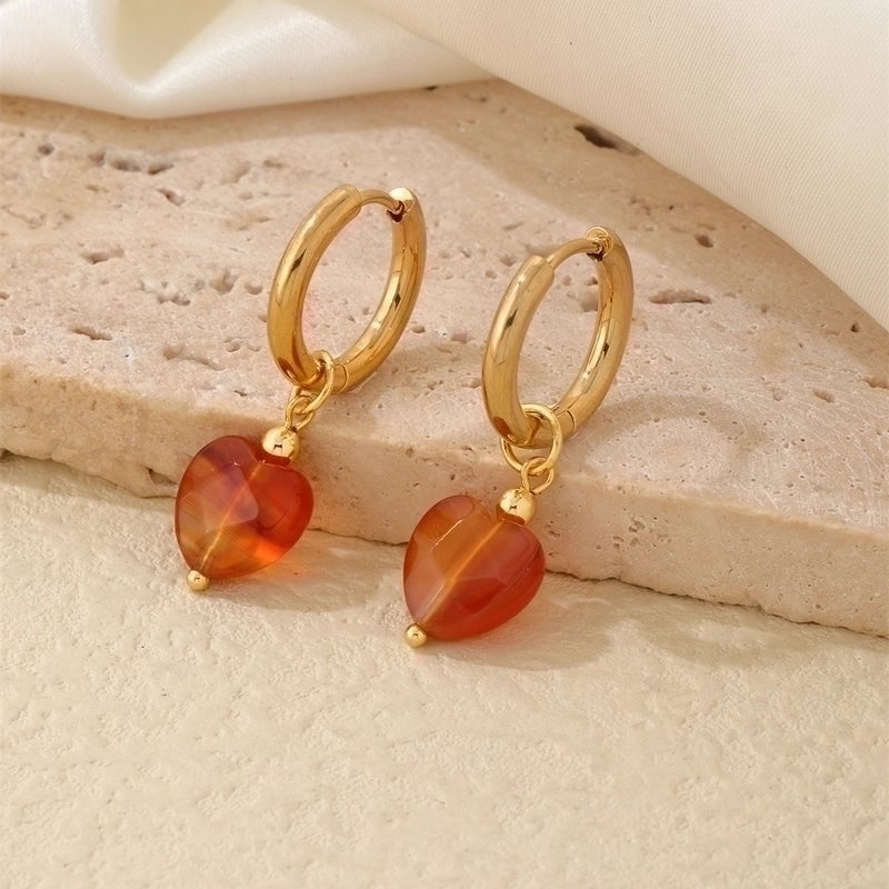 1 Pair Vintage Style Minimalist Heart Shape Plating 304 Stainless Steel Natural Stone Drop Earrings