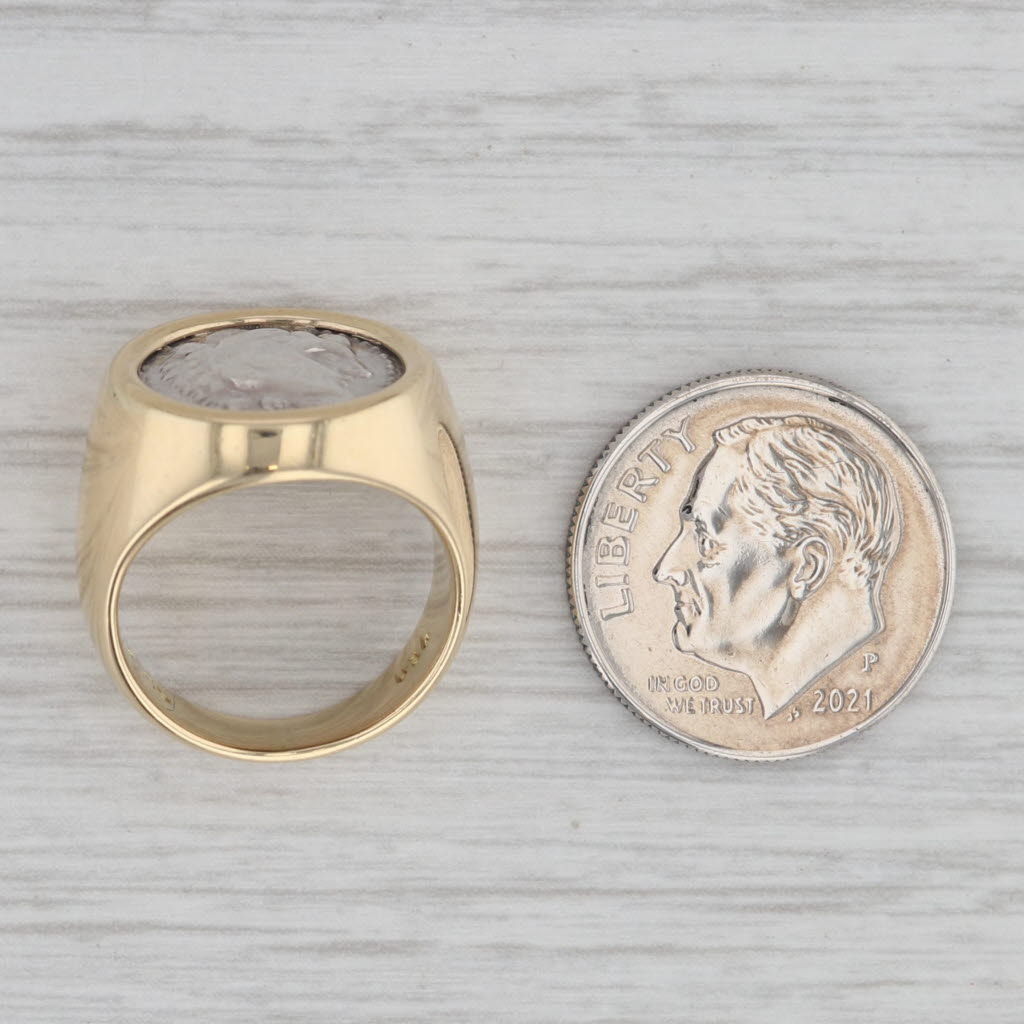 Figural Coin Copy Ring 18k Yellow Gold Silver Size 4 Signet
