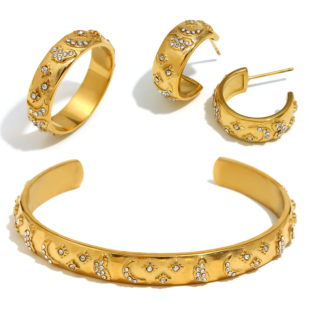 Ins Fashion Niche Advanced Versatile Ring Bracelet Stainless Steel 18K Gold Plated Tarot Earrings Female