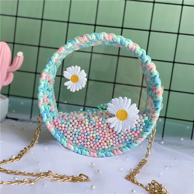 Women's Small Arylic Flower Cute Round Open Crossbody Bag