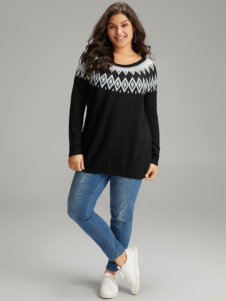 Supersoft Essentials Geo Contrast Raglan Sleeve Pullover