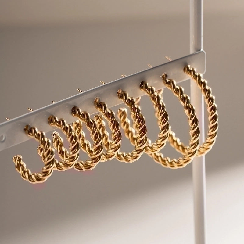 1 Pair IG Style C Shape Twist Plating 304 Stainless Steel Ear Studs