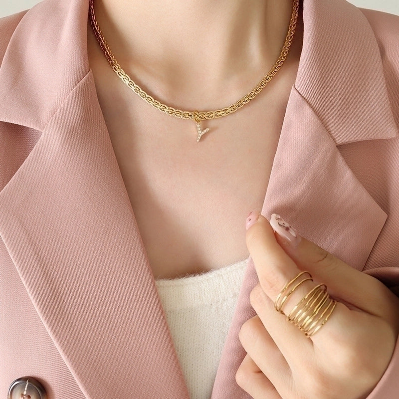 Fashion Letter 304 Stainless Steel Copper Zircon 18K Gold Plated Plating Pendant Necklace