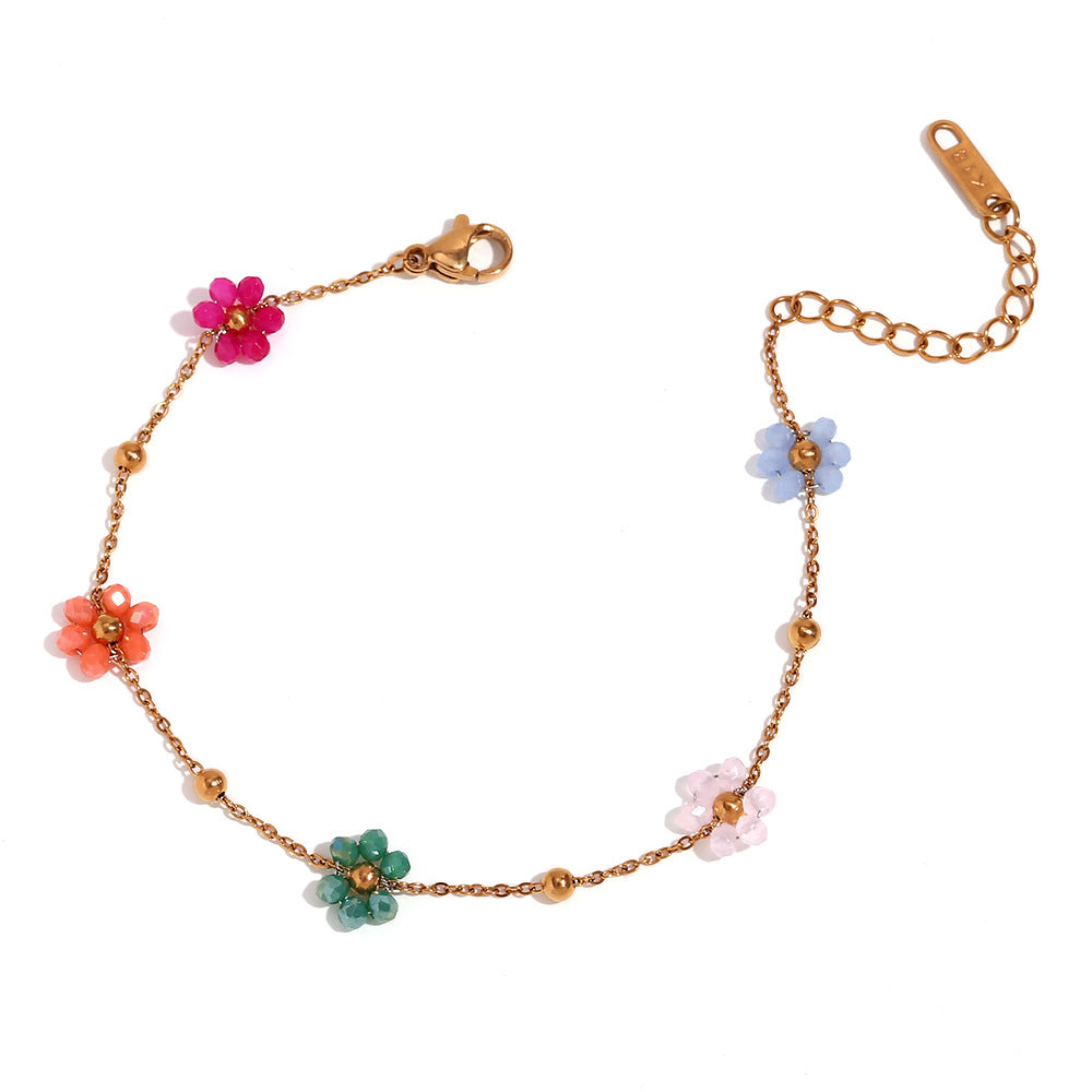 Fashion Flower Geometric Stainless Steel 18K Gold Plated Necklaces
