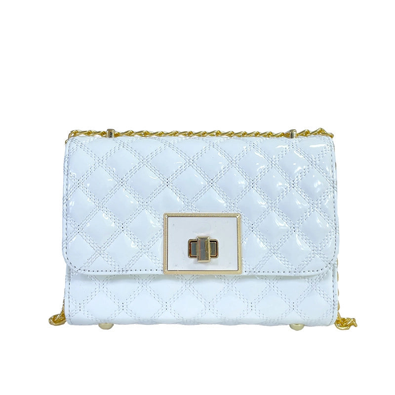 Women's Pu Leather Solid Color Lingge Basic Sewing Thread Square Magnetic Buckle Crossbody Bag