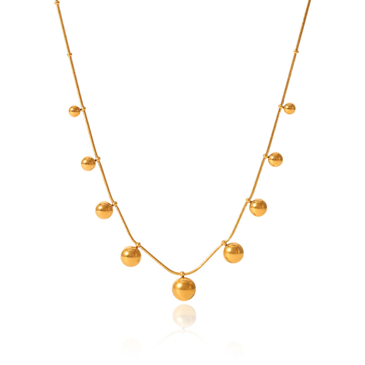 Stainless Steel Clip Bead Snake Bone Chain Tassel Size Gold Ball Pendant Necklace Female Titanium Steel Clavicle Chain Necklace