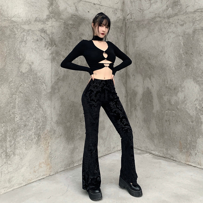 Black velvet pants KF81819