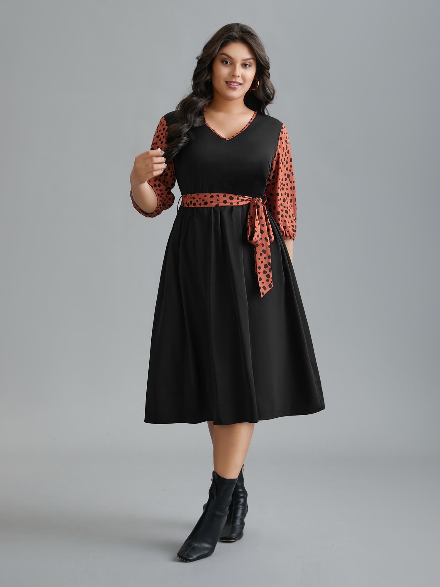 V Neck Polka Dot Color contrast Dress