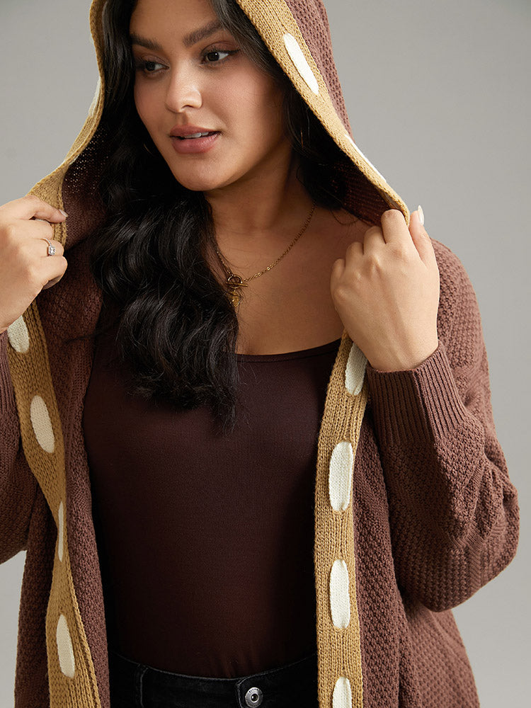 Contrast Hooded Tunic Open Front Cardigan