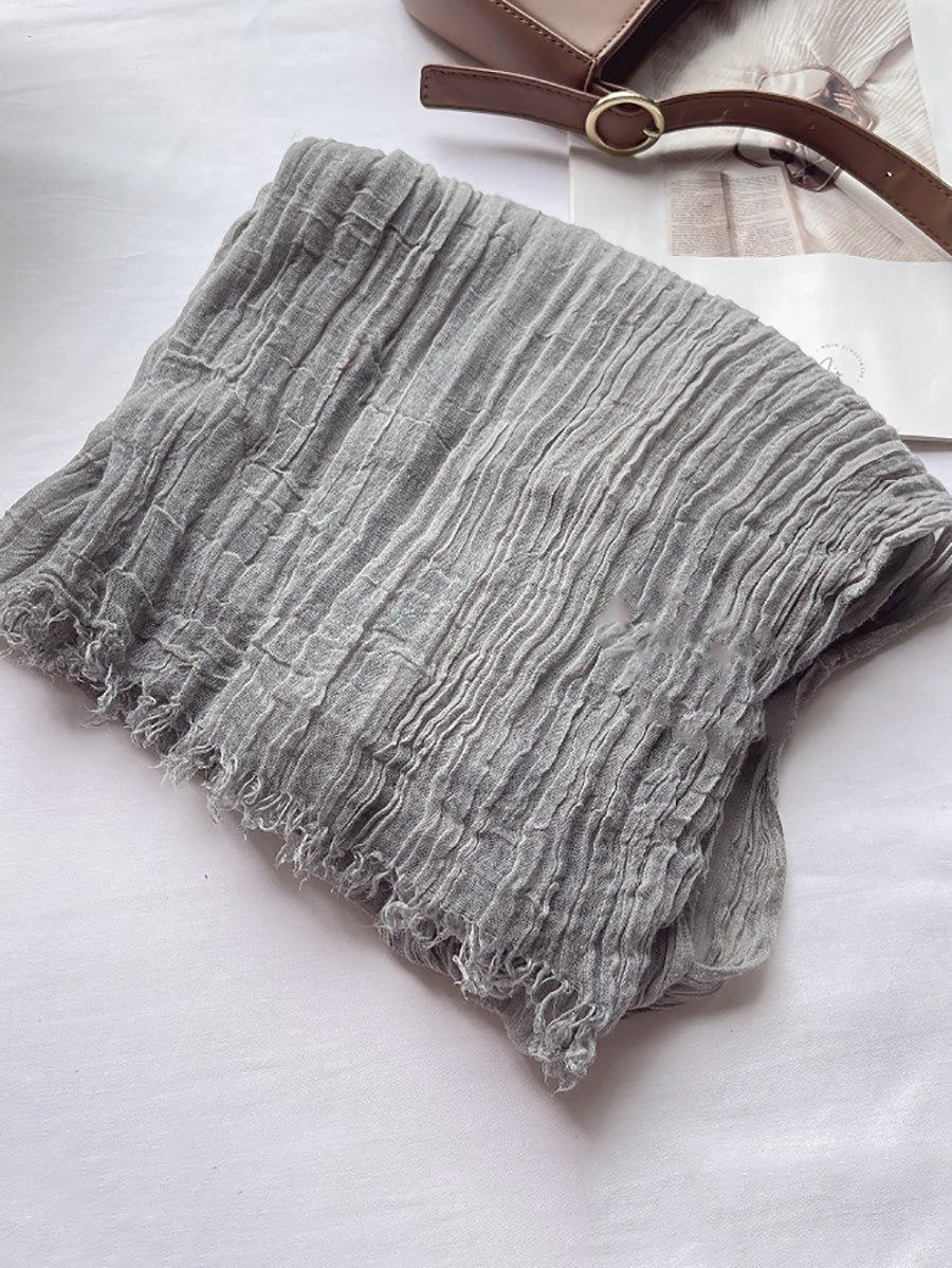 Vintage Pure Color Shirred Shawl Scarf