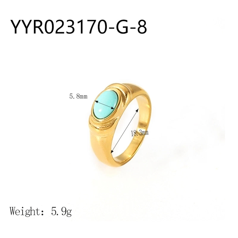 IG Style Retro Geometric 304 Stainless Steel Natural Stone Rhinestones Zircon 18K Gold Plated Polishing Plating Inlay Rings